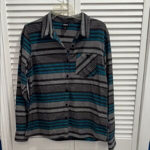 Patagonia Gray and Teal Striped Button Down Shirt